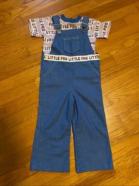 Vintage Health-Tex Kids 4T Blue Denim Overalls with 'Little Pro' Accent and Tee